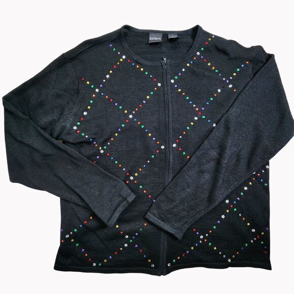 Erika Womens 2 Piece Set Medium Top Large Zip Cardigan Rhinestone Accents - Picture 2 of 10